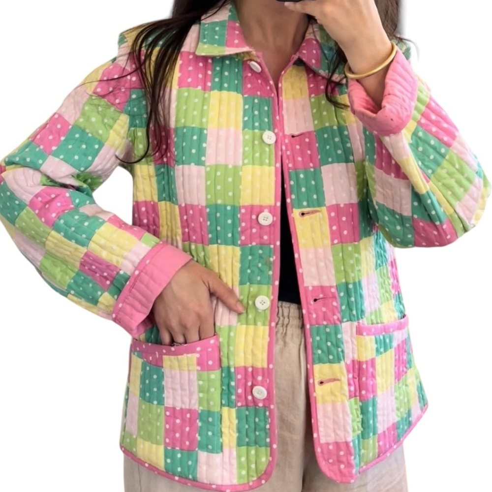 DAVID BROOKS Womens Reversible Quilted Patchwork Collared Jacket Button Medium